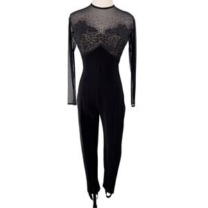 Vintage Tadashi Shoji 1980s Embellished Jumpsuit Black Stirrups Catsuit Size XS